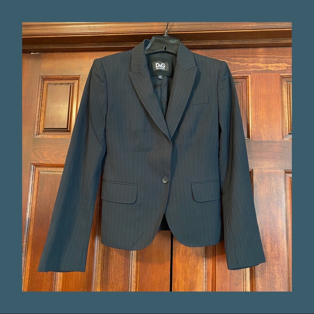 Dolce & Gabbana Blue and Grey Pinstripe Blazer